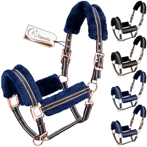 Esposita Halfter Champion Edition Stallhalfter Fellhalfter Flauschhalfter weich unterlegt mit Kunstfell flauschig (Draft/KB, Navy/Rosegold) von Esposita