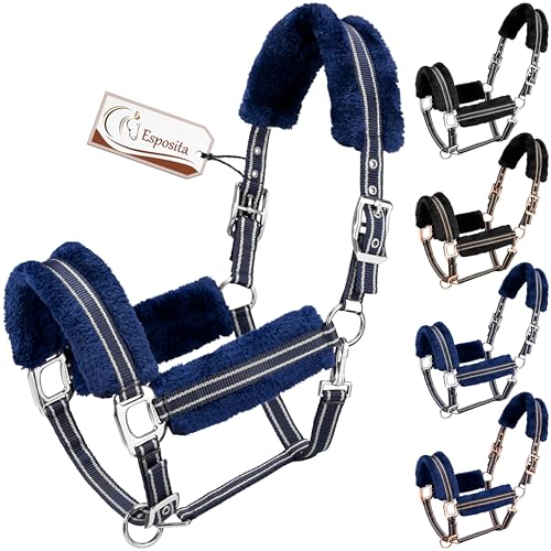 Esposita Halfter Champion Edition Stallhalfter Fellhalfter Flauschhalfter weich unterlegt mit Kunstfell flauschig (XFull/XWB, Navy/Silber) von Esposita