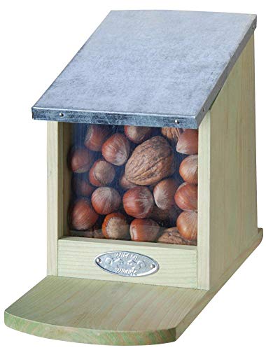 Esschert Design Futterhaus, Futterstation für Eichhörnchen mit Metalldach, Deckel klappbar, ohne Nüsse, ca. 12,2 cm x 23 cm x 17,5 cm von Esschert Design