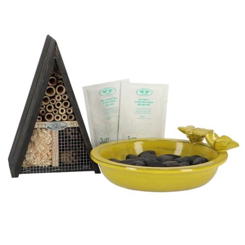 Komplett-Set für Insekten mit Unterschlupf + Blumenmischungen + Tränke – Gelb Komplett-Set für Insekten mit Unterschlupf + Blumenmischungen + Tränke – Gelb von Esschert Design
