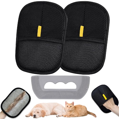 Esshogo 2 Stück Fellhandschuhe Katze, Doppelseitige Fellpflegehandschuh für Pets, Pet Hair Remover Glove für Hund und Katze, Hundehaarentferner, Teppichrechen Haarentferner Werkzeug von Esshogo