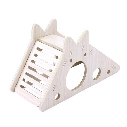 Esshogo Hölzerne Hamster Spielen Spielzeug, Mini Hamsterhaus mit Leiter und Rutsche, Holzhaus für Haustiere, Kleintierversteck, natürliches Wohnhaus für Zwerghamster, Rennmaus, Ratte, Streifenhörnchen von Esshogo