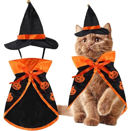 Esshogo Hund Halloween Kostüme, Katzen-Halloween-kostüme, Haustier-Halloween-versorgung, Umhang Zaubererhut für Katzen Hunde Tiere Halloween Karneval Partyzubehör von Esshogo