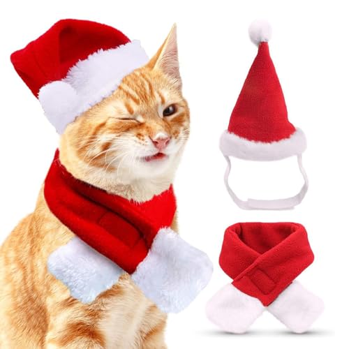 Esshogo Katzen Hunde Weihnachtskostüm, Weihnachtsmütze Hund, Weihnachten Haustier Schal, Kreatives Neujahrsgeschenk für Weihnachten, Cat Christmas Costume, für Kleine Haustier von Esshogo