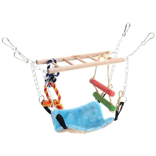 Esshogo Tierkletternetz, Hamster-Hängebrücke, Vogelschaukel-Seil-Hängenetz, Hängende Glocke für Papageien, Kleintiere, Frettchen, Papageien, Ratten, Vögel, Seil, zum Aufhängen - 23 * 8 * 32cm (Blau) Esshogo Tierkletternetz, Hamster-Hängebrücke, Vogelschaukel-Seil-Hängenetz, Hängende Glocke für Papageien, Kleintiere, Frettchen, Papageien, Ratten, Vögel, Seil, zum Aufhängen - 23 * 8 * 32cm (Blau) von Esshogo