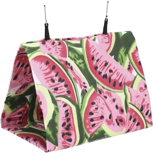 Esshogo haustierzelt Vogelzelt Papageiennester aus Segeltuch, Papageienhängematten, Vogelzelte, Papageiennester, dreieckige Papageiennester für Papagei Sittich - 30 * 19 * 21 (Wassermelonen-Motiv) von Esshogo