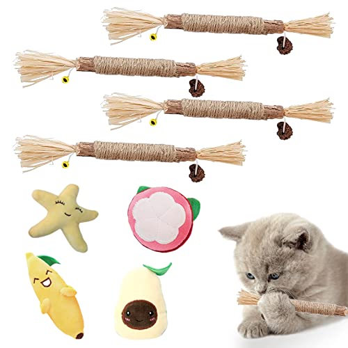 Esteopt 8 Stück Katzenminze Set mit,4 Stück Cat Chewing Toy+4 Stück Katzenminze Sticks,Katzen Kauhölzer,Kausticks Set,Katzenminze Spielzeug,Katzenminze Sticks Zum Schleifen von Zähnen von Esteopt