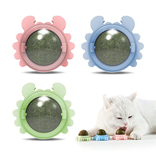 3 Stück Katzenminze Balls Spielzeug für Katze,Drehbare Katzenminze,Katzenminze Wandroller für Katzenlecken,Interaktives Leckerli-Spielzeug für Katzen,Essbare Katzenminze-Bälle,katze zähne reinigen von Esteopt