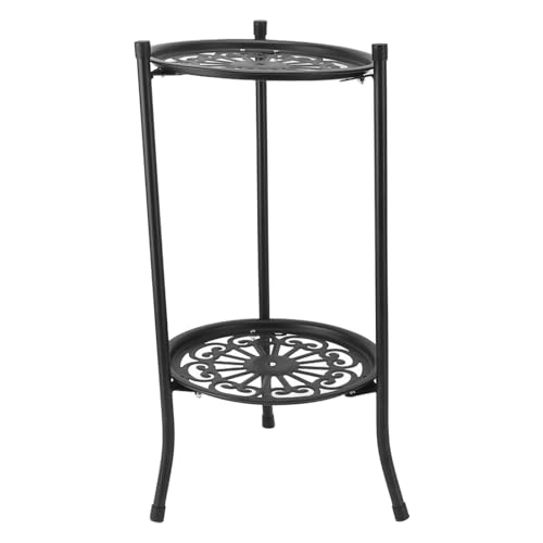 Estink Doppelschicht Pflanzlicher Ständer Haltbarer Blütenregal für Gartenbalkon, Eisen 2 -Tier -Metallpflanzenregal für Eingang, 50 cm Blütenständer für den Innenraum Im Freien (Black) von Estink