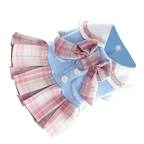 Estink JK Plaid Hundekleid Süßer Welpenrock für Bichon Frise Pommerian Schnauzer, Bequeme Hundekleidung für Frühlings- und Herbstpartys (PINK L) von Estink