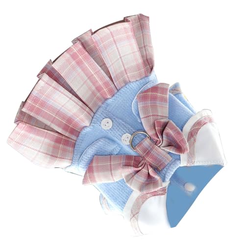 Estink JK Plaid Hundekleid Süßer Welpenrock für Bichon Frise Pommerian Schnauzer, Bequeme Hundekleidung für Frühlings- und Herbstpartys (PINK M) von Estink