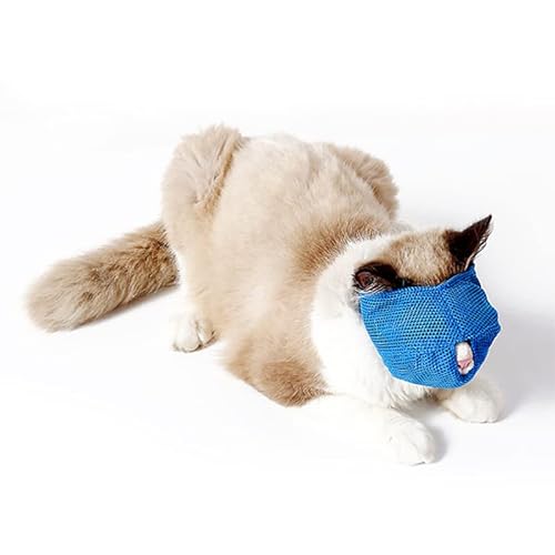 Estink Katzenmundgeräusche Atmungsaktivem Mesh Bite Resistenz Mundabdeckung für Katzen, Wichtig für Tierpflegeprofis, Langlebiges Material (Blue) von Estink