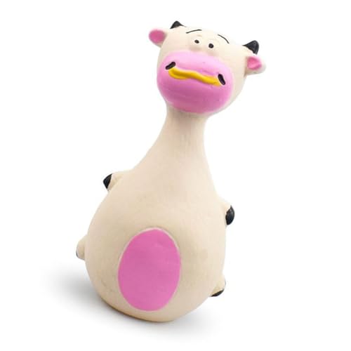 Estink Latex Hund Quietschende Spielzeugzähne Putzen Welpe Kauen Spielzeug Interaktives Sound Cartoon Design für Spielzeit (Weiße Kuh) von Estink