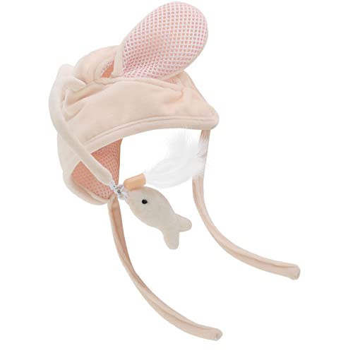 Estink Lustiger Katzen Teaser Stick Hat Hände Lustige Fisch Köder Kopf Montiert Katzenstab für Katzen Premium Material Kristall Superweiche Stoff (Rosa Kaninchen) von Estink
