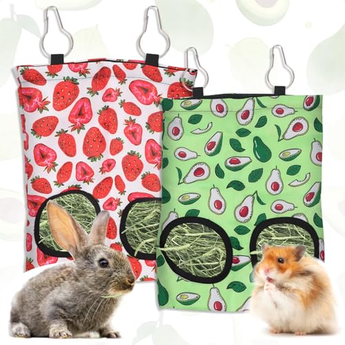 2 Packungen Kaninchen-Heu-Futterspender für Erdbeere, Avocado, Meerschweinchen, hängendes Heu-Futterbeutel mit 2 Löchern, Haustier-Aufbewahrungsspender für Chinchilla, Hamster, Hase, kleine Haustiere 2 Packungen Kaninchen-Heu-Futterspender für Erdbeere, Avocado, Meerschweinchen, hängendes Heu-Futterbeutel mit 2 Löchern, Haustier-Aufbewahrungsspender für Chinchilla, Hamster, Hase, kleine Haustiere von Estivaux