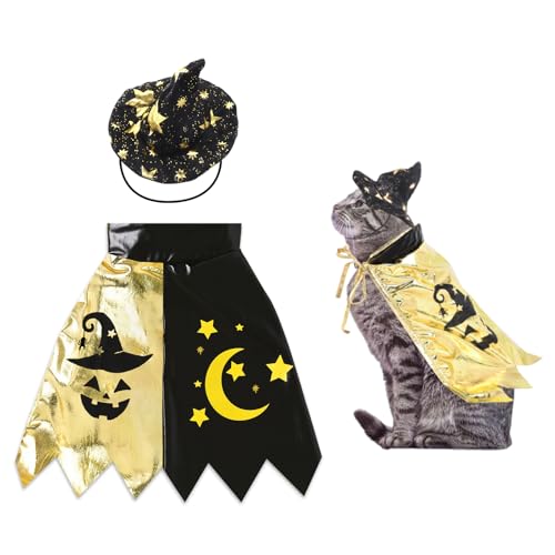 Halloween-Kostüm für Haustiere, Umhang, Zubehör, glitzernder Katzen-Zauberer-Umhang, Welpe, Hexenhalsband, Umhang, Halloween, Cosplay, Kleidung für Katzen, kleine Hunde Halloween-Kostüm für Haustiere, Umhang, Zubehör, glitzernder Katzen-Zauberer-Umhang, Welpe, Hexenhalsband, Umhang, Halloween, Cosplay, Kleidung für Katzen, kleine Hunde von Estivaux