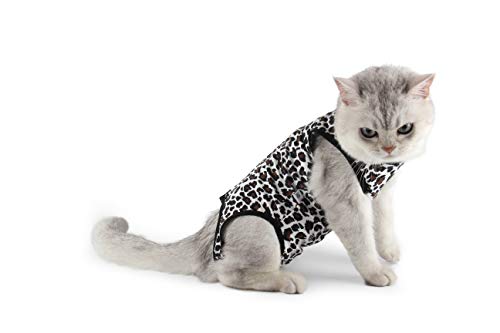 Etdane Cat Onesies Surgery Recovery Suit Abdominal Wounds Protector Post-Operative Shirt Pet E-Collar Alternative Vest for Home Leopard Print Large von Etdane