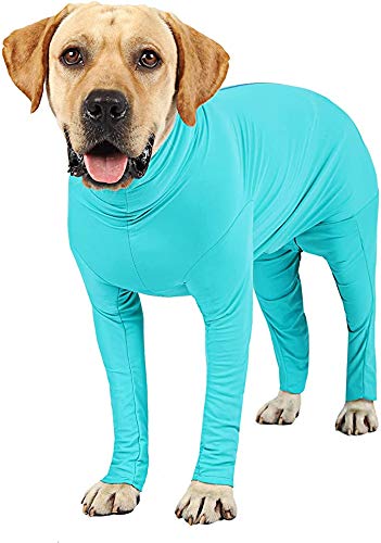 Etdane Hunde-Einteiler nach Operationen für Haustiere, chirurgischer Genesungsanzug, Anti-Ausfall-Body für weibliche männliche Hunde, langärmelig, klemmender Pyjama mit Beinen, blau/L von Etdane