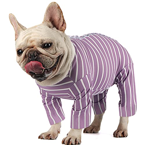 Etdane Hunde-Einteiler, chirurgischer Genesungsanzug, langes Hemd, für kaltes Wetter, Weste für zu Hause, Outdoor, Größe XS, lila Streifen 1 von Etdane