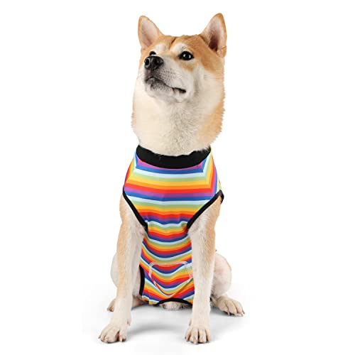 Etdane Hunde-Genesungsanzug, recycelter Stoff, chirurgischer Einteiler für weibliche und männliche Hunde, nach Operative Weste, Shirt, Alternative Kegel, Bauchwundschutz (klein, Regenbogenstreifen) von Etdane