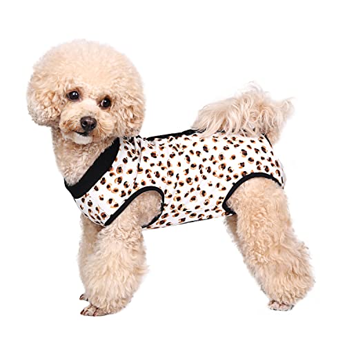 Etdane Recovery Suit for Dog Cat After Surgery, Surgical Onesies for Female Doggy Pet Postoperative Vest Shirt Alternative Cone E-Collar Abdominal Wound Protector Brown Leopard / Small von Etdane