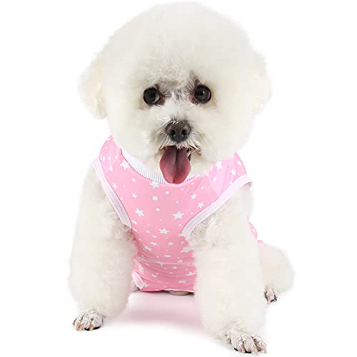 Etdane Recovery Suit for Dog Cat After Surgery, Surgical Onesies for Female Doggy Pet Postoperative Vest Shirt Alternative Cone E-Collar Abdominal Wound Protector Pink Star/Large von Etdane