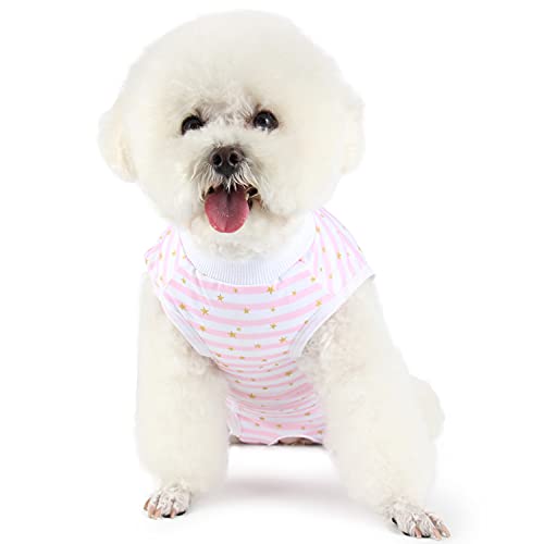 Etdane Recovery Suit for Dog Cat After Surgery, Surgical Onesies for Female Doggy Pet Postoperative Vest Shirt Alternative Cone E-Collar Abdominal Wound Protector Pink Star Stripe/L von Etdane