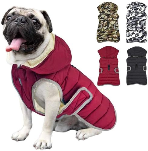 Etechydra Reflektierend Hundejacke with Abnehmbarem Hut, wasserdichte Winter Fleece Warme Jacke Hundemantel, Hund Jacken Mantel Hoodie Hundejacke für Kleine Mittelere und Große Hunde, Rot，L von Etechydra