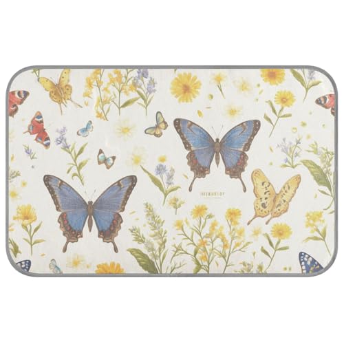 Camas Frias Para Perros M Kühlkissen für Hunde, selbstkühlendes Hundebett, waschbar, Motiv: bunte Schmetterlinge und Blumen von EtherSpher