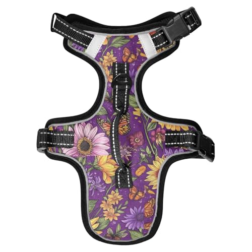 Chalecos para Perros Hundegeschirr, reflektierend, Motiv: Herbstblumen, Sonnenblume, personalisierbar, wasserdicht, mit Griff, Größe M von EtherSpher