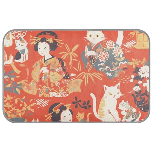 EtherSpher Japanische Katze, Geisha Frau, kühlendes Sommerbett, selbstkühlend, Katzendecken für Hunde, Reisen, Katzenzubehör, Größe M, Rot von EtherSpher