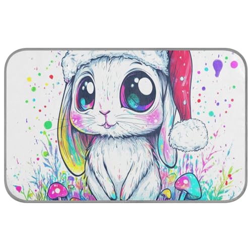 EtherSpher Kühlmatte für Katzen, selbstkühlende Matte für Hunde, für Hunde, Outdoor, Katze, bequem, Motiv: Frohe Weihnachten, weißes Kaninchen, für den Sommer, Größe M von EtherSpher
