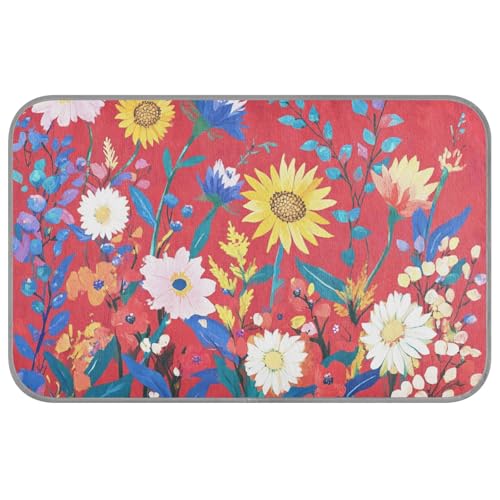 EtherSpher Sommer-Kühlbett für Hunde, Motiv: Frühlingsblumen, Sonnenblume, Rot, selbstkühlende Matte für Katzen, Outdoor, Chihuahua, Hunde, draußen, niedliches Klebeband, Größe M von EtherSpher