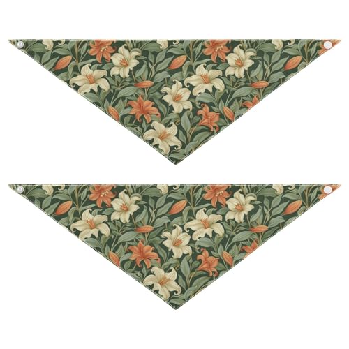 Hundehalstücher mit Druckknopf, Lätzchen, Taschentuch, niedliches Haustier-Urlaubsset für Hunde, Katzen, Vintage-Stil, Orange, Lilie, grüne Blätter, 2 Stück Hundehalstücher mit Druckknopf, Lätzchen, Taschentuch, niedliches Haustier-Urlaubsset für Hunde, Katzen, Vintage-Stil, Orange, Lilie, grüne Blätter, 2 Stück von EtherSpher