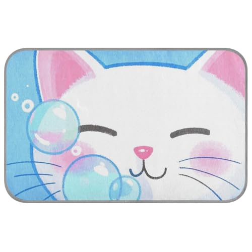 Süße Cartoon-Katze, kühlendes Hundebett, selbstkühlende Matten für Hunde, für den Außenbereich, für den Sommer, Manta, Größe M, Weiß von EtherSpher