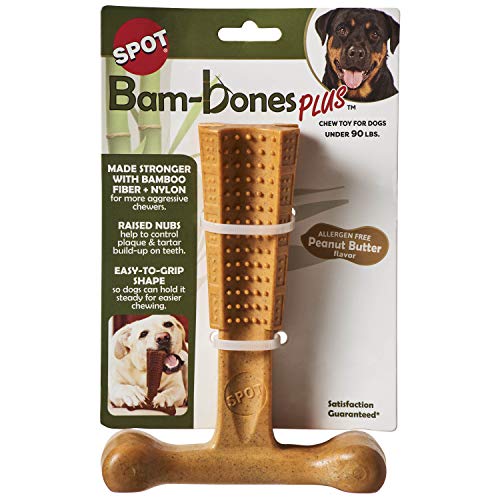 Ethical Spot Bambone Plus Hundespielzeug für Aggressive Kauer, 17,8 cm, Kauspielzeug für Aggressive Hunde, interaktives Hundespielzeug, Erdnussbuttergeschmack von SPOT