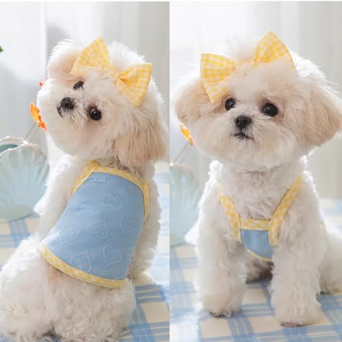Hundebekleidung, Tanktop, Herzmuster mit Schleife, Sommer-Hosenträger mit Schleife, Welpenhemd (Blau, Größe M) von Etosem