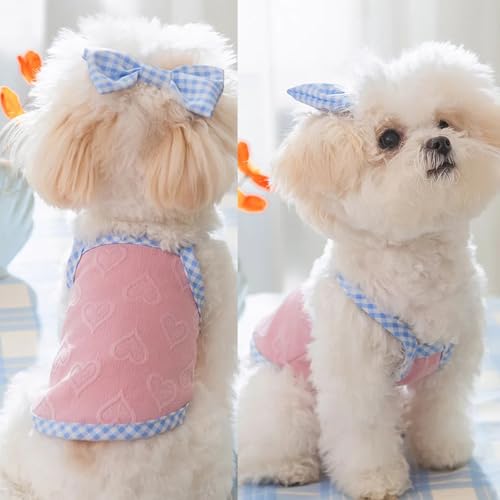 Hundebekleidung, Tanktop, Herzmuster mit Schleife, Sommer-Hosenträger mit Schleife, Welpenhemd (Rosa, Größe S) von Etosem