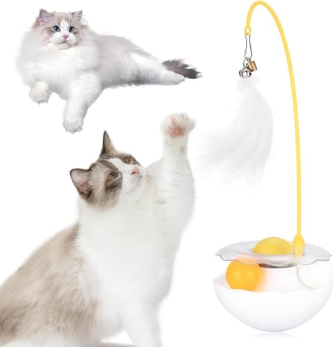 Euablfo Katzenspielzeug Interaktives, 3-in-1 Katzenspielzeug Selbstbeschäftigung, Spielzeug für Katzen, 360° Wackelbasis mit Federangel, für Interaktiven Spaß Kitten & Erwachsene Katzen von Euablfo
