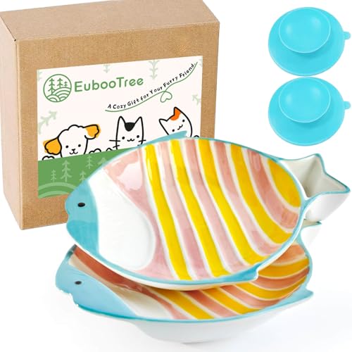 EubooTree Keramik-Katzenfutternapf-Set, flach, breit, flach, Schnurrhaarfreundlich, rutschfest, niedlicher Fisch-Katzennapf für Trocken- und Nassfutter, für Indoor-Katzen, Rosa/Gelb, 2 Stück EubooTree Keramik-Katzenfutternapf-Set, flach, breit, flach, Schnurrhaarfreundlich, rutschfest, niedlicher Fisch-Katzennapf für Trocken- und Nassfutter, für Indoor-Katzen, Rosa/Gelb, 2 Stück von EubooTree