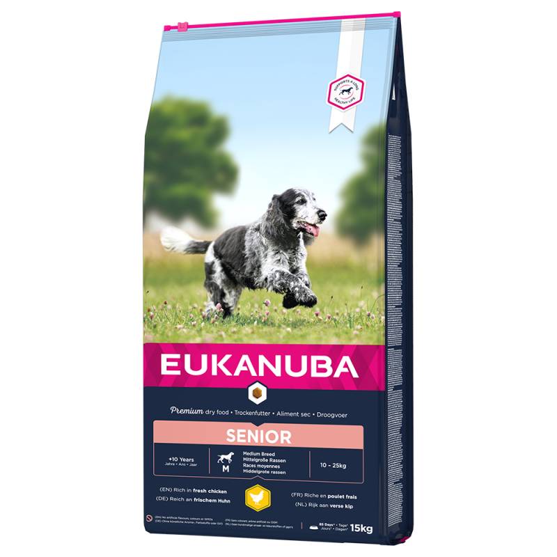 15 kg Eukanuba Trockenfutter mit Huhn zum Sonderpreis! - Caring Senior Medium von Eukanuba