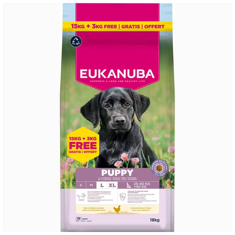 3 kg gratis! 18 kg Eukanuba Premium Nutrition mit Huhn - Puppy Large & Giant Breed von Eukanuba