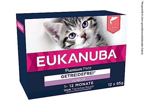 EUKANUBA Junior Katzenfutter nass getreidefrei - Premium Nassfutter mit viel Lachs für Kitten, 12 x 85 g von Eukanuba