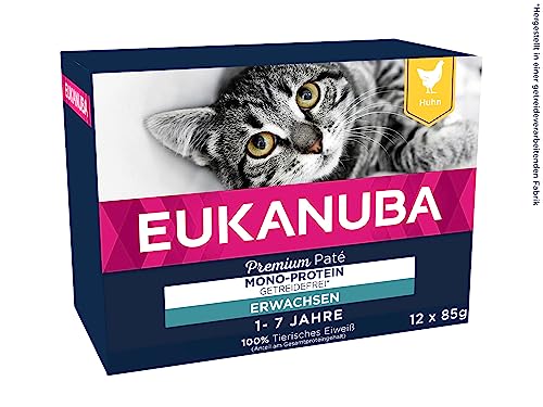 EUKANUBA Katzenfutter nass getreidefrei - Premium Nassfutter mit viel Huhn für ausgewachsene Katzen, 12 x 85 g von Eukanuba