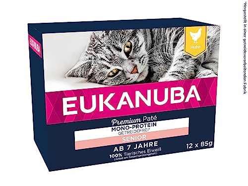 EUKANUBA Senior Katzenfutter nass getreidefrei - Premium Nassfutter mit viel Huhn für ältere Katzen, 12 x 85 g von Eukanuba