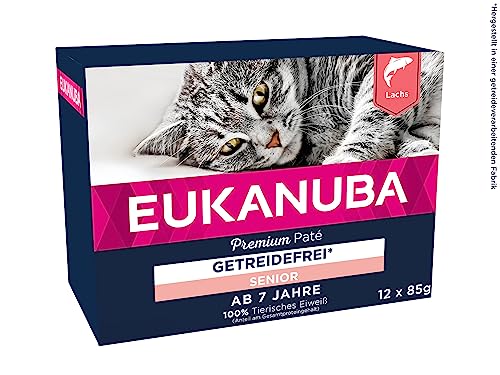 EUKANUBA Senior Katzenfutter nass getreidefrei - Premium Nassfutter mit viel Lachs für ältere Katzen, 12 x 85 g von Eukanuba