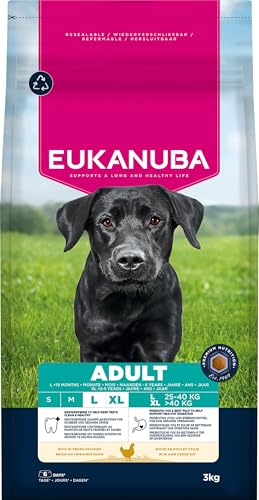 EUKANUBA Trockenfutter für ausgewachsene Hunde großer Rassen, reich an frischem Huhn 3 kg von Eukanuba