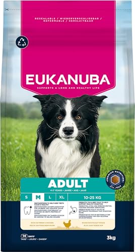 EUKANUBA Trockenfutter für ausgewachsene Hunde mittelgroßer Rassen, reich an frischem Huhn 3 kg von Eukanuba