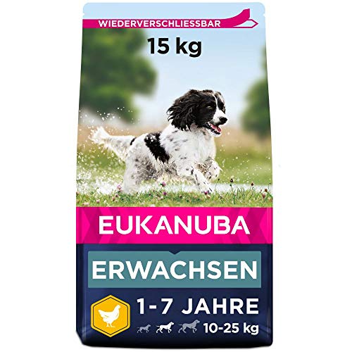 Eukanuba Hundefutter mit frischem Huhn für mittelgroße Rassen, Premium Trockenfutter für ausgewachsene Hunde, 15 kg von Eukanuba
