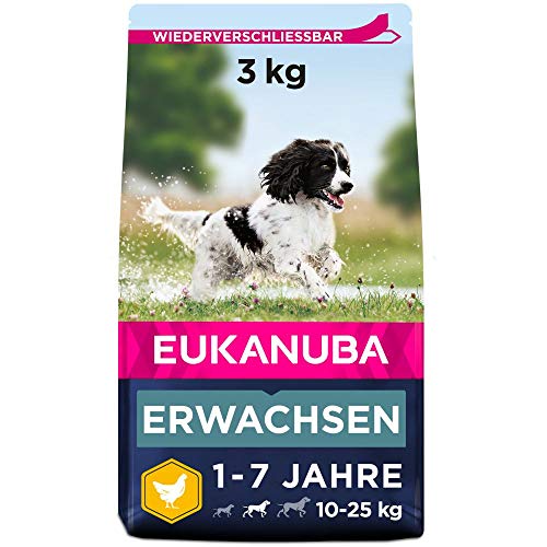 Eukanuba Hundefutter mit frischem Huhn für mittelgroße Rassen, Premium Trockenfutter für ausgewachsene Hunde, 3 kg von Eukanuba